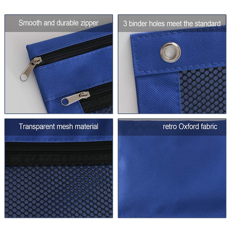 Zippered Pencil Bags with Rivet Enforced Hole 3 Ring for Storing School Supplies Bulk Pencil Pouch with Double Pocket and Mesh Window 6 Pack Pencil Pouches 