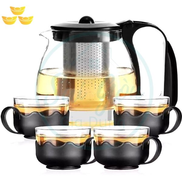 [HCM]Bình trà - Bộ ấm trà thuỷ tinh có túi lọc INOX dung tích 1000ML + tặng kèm 4 LY THUỶ TINH dung tích 300ML KN-T029 bình trà 1000 ml 4 chén