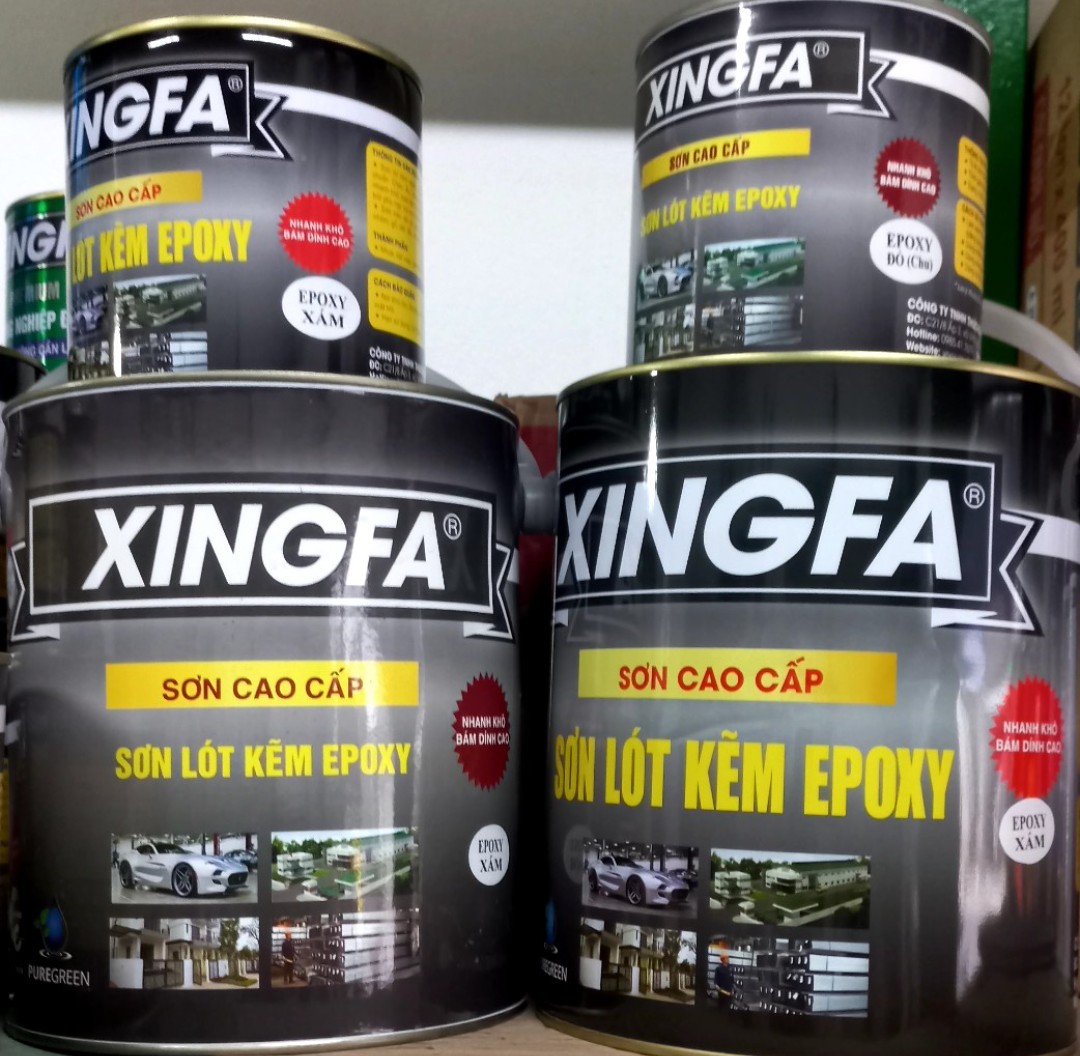 Sơn lót kẽm epoxy màu xám ghi , đỏ chu 1 thành phần chống rỉ xingfa 1kg, 4kg, độ bóng cao, sơn nhanh khô, bám dính tốt trên kẽm, inox, nhôm, gỗ, sắt, đá, nhựa...