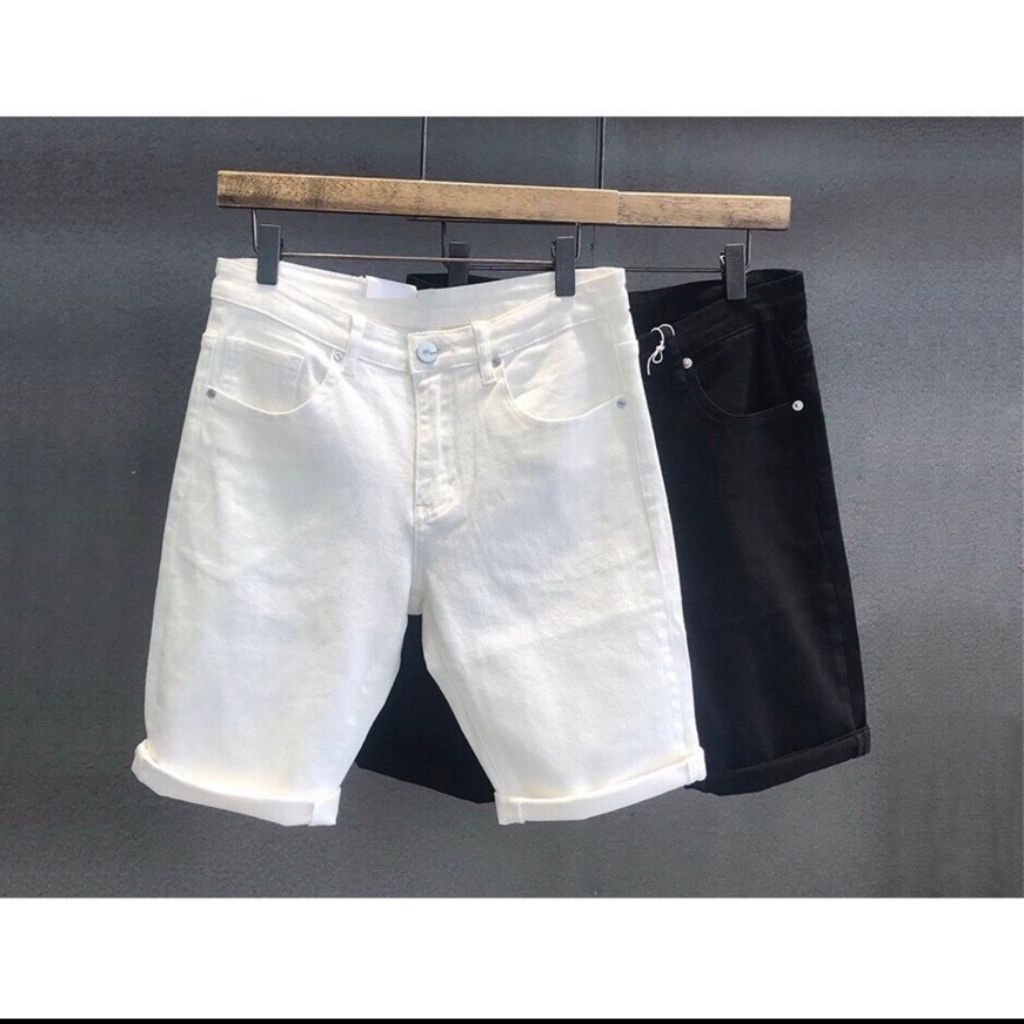 Quần Short Jean Nam Chất Bò Màu Trắng - Đen Co Giản Mạnh Form Đẹp