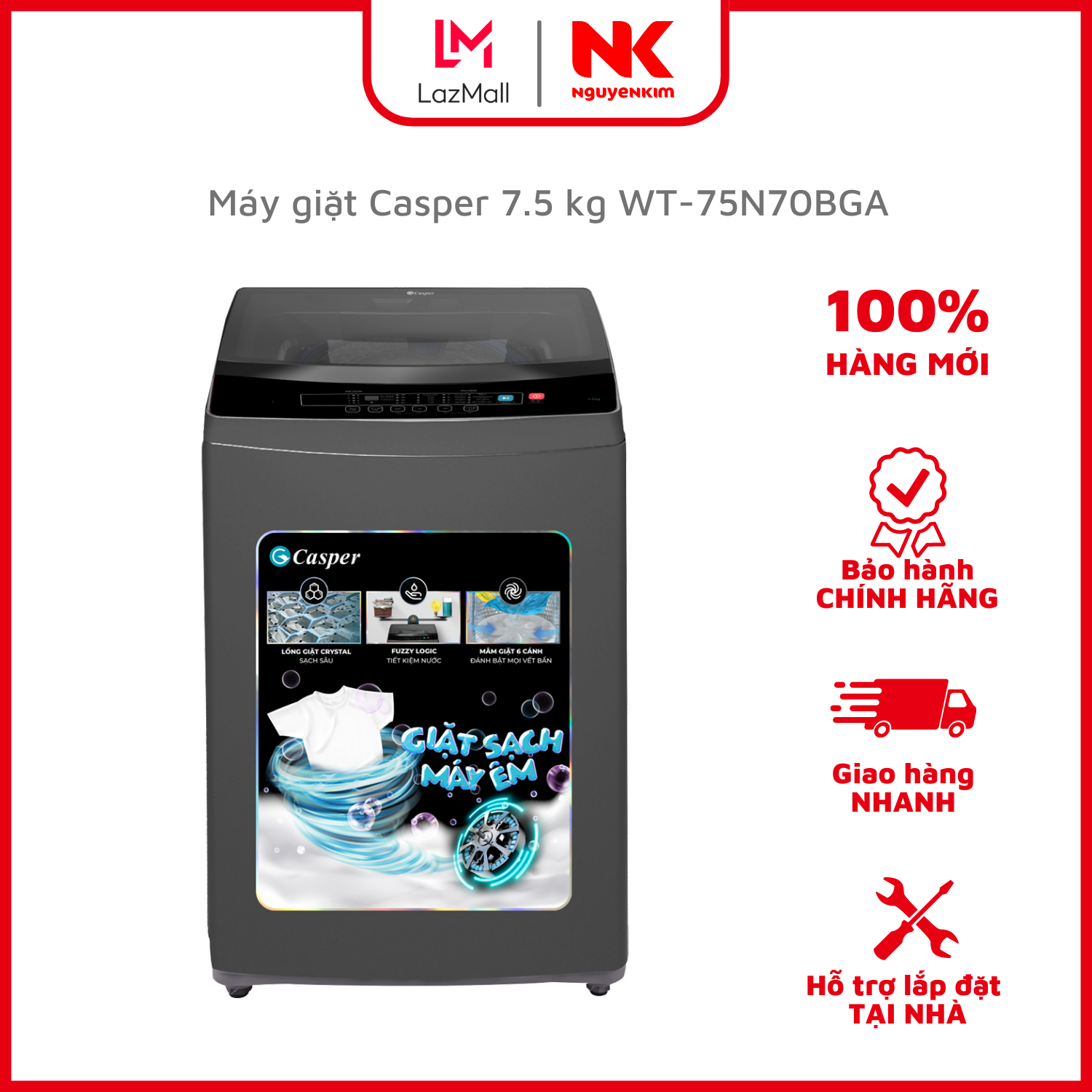 Máy giặt casper 7.5 kg wt-75n70bga