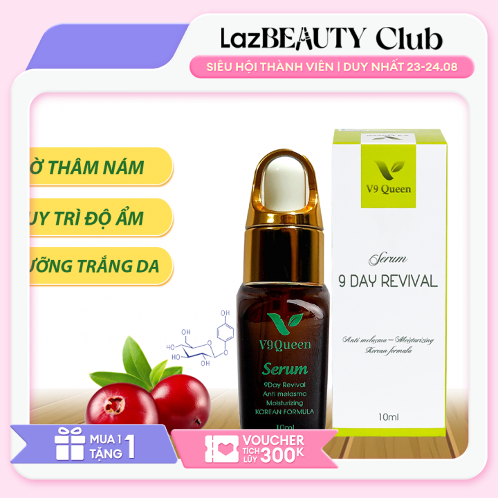 Serum chuyên sâu nám tàn nhang V9Queen, tinh chất arbutin dưỡng trắng da ngăn ngừa lão hóa - 9Day Revival 10ml
