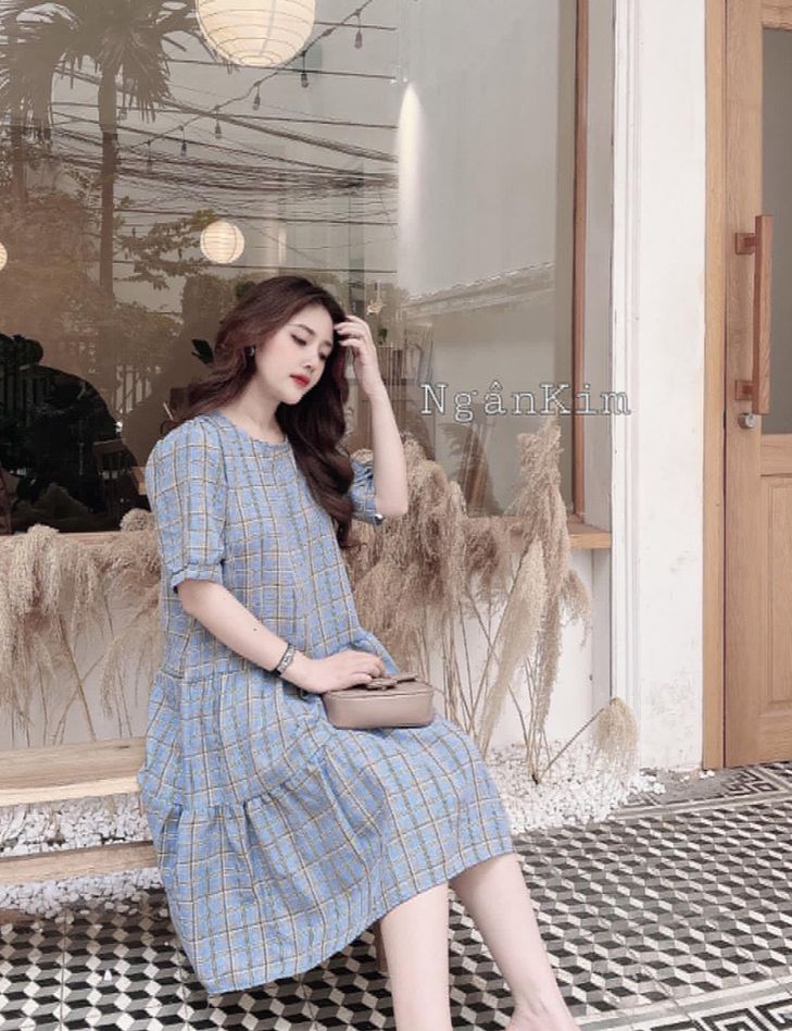 Váy bầu cổ bèo dáng xòe - Đầm Bầu tiểu thư sang chảnh mặc bầu và sau sinh