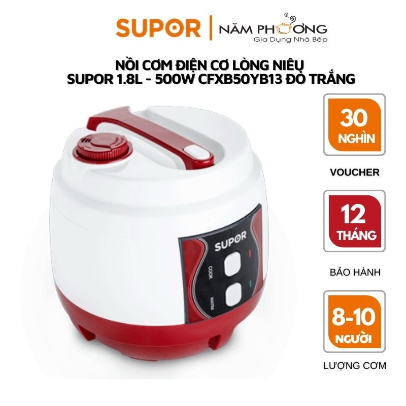 Nồi cơm điện lòng nồi niêu supor cfxb50yb13vn - đỏ phối trắng