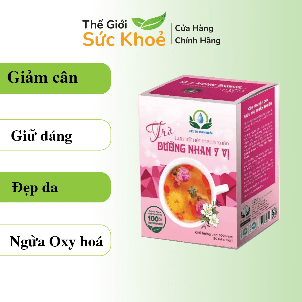 Trà dưỡng nhan Siêu Thị Thiên Nhiên hộp 30 gói , giảm cân, giữ dáng, đẹp da, bổ huyết