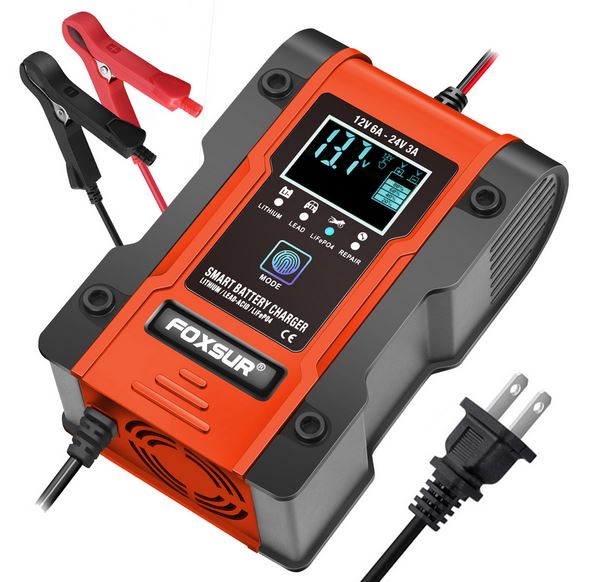 Máy sạc bình ắc quy 12V 24V 150AH FOXSUR sạc được pin Lithium LiFePo4 có chức năng khử sunfat thông minh tự ngắt khi đầy