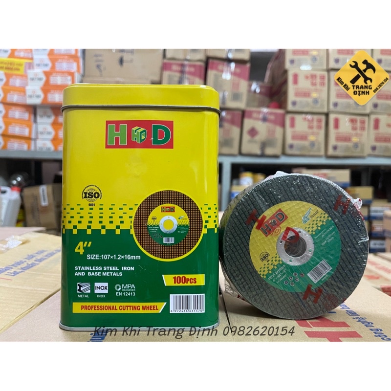 Đá cắt sắt, cắt inox 1 tấc 100mm HD hộp xanh