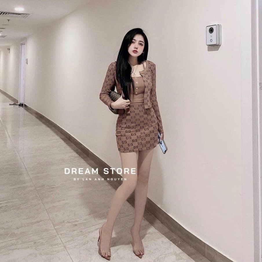 Set 3 món chân váy,áo khoác lửng kèm áo 3 dây croptop siêu xinh xắn,sang trọng,lịch sự wdx6