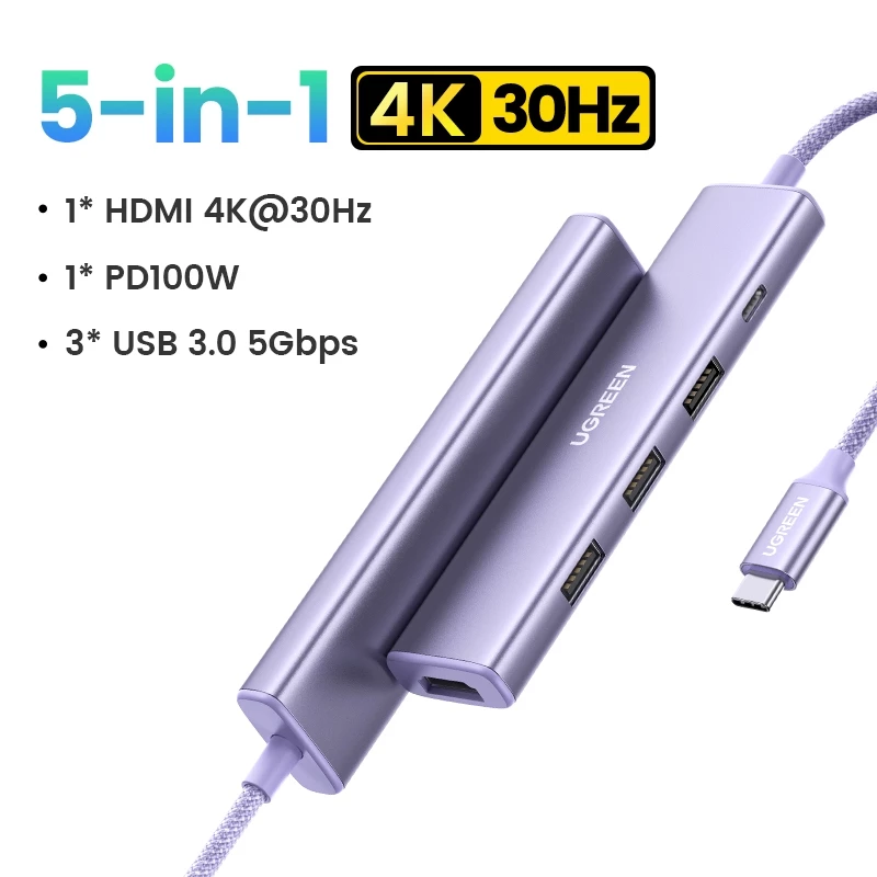  Ugreen USB C HUB Type C sang 4K 30Hz HDMI PD100W USB HUB USB 3.0 Adapter Dock đa chức năng cho iPad Pro MacBook Pro Air... 
