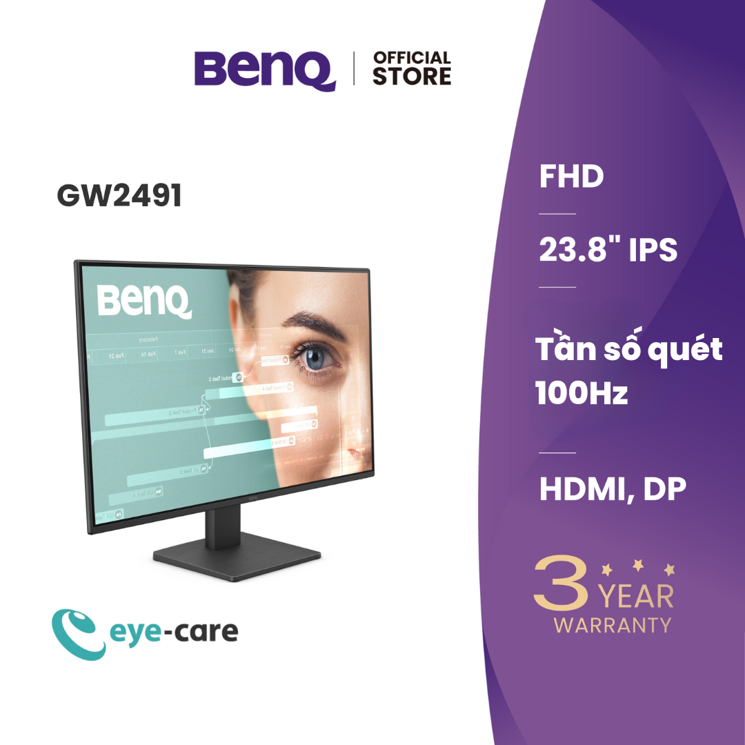 Màn hình BenQ GW2491 bảo vệ mắt 23.8 inch 1080p IPS 100Hz phù hợp làm việc và giải trí