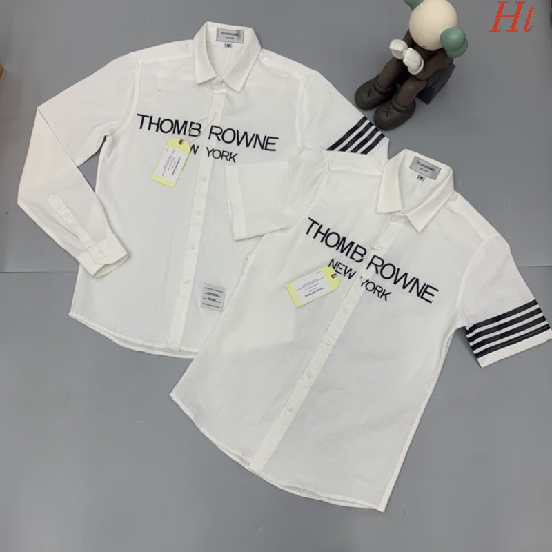 Áo sơmi lụa sọc tay thomb cho nam