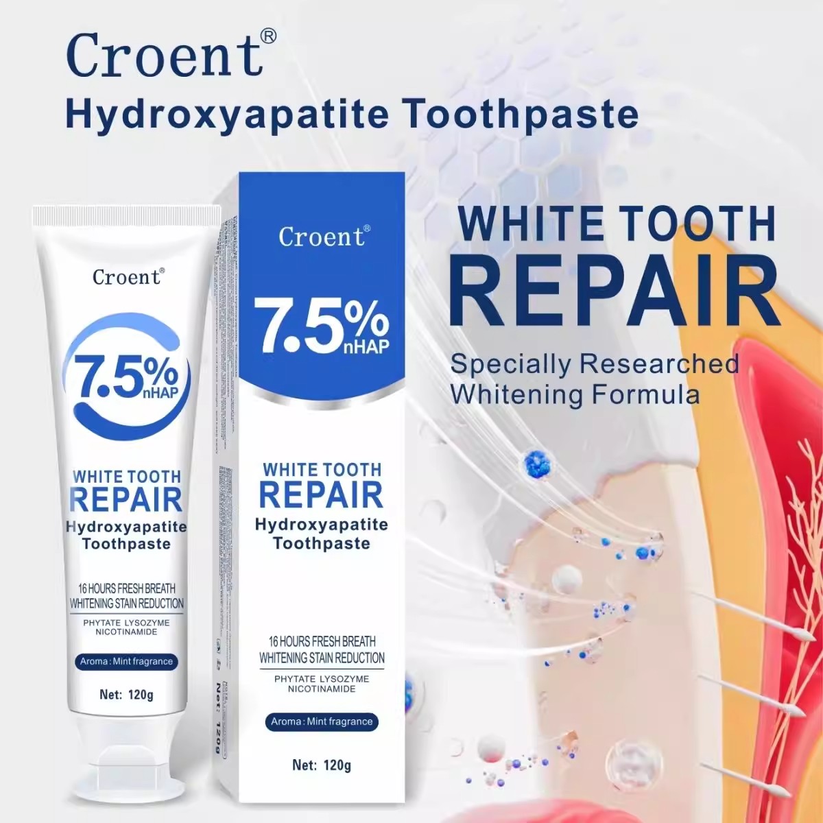 Kem Đánh Răng Croent Trắng Răng & Sạch Ố | Chuyên Giảm Ố Vàng, Làm Răng Trắng Sáng | Giảm Vết Ố Hiệu Quả, Giữ Hơi Thở Thơm Mát Lâu Dài | Trọng Lượng Tịnh 120g