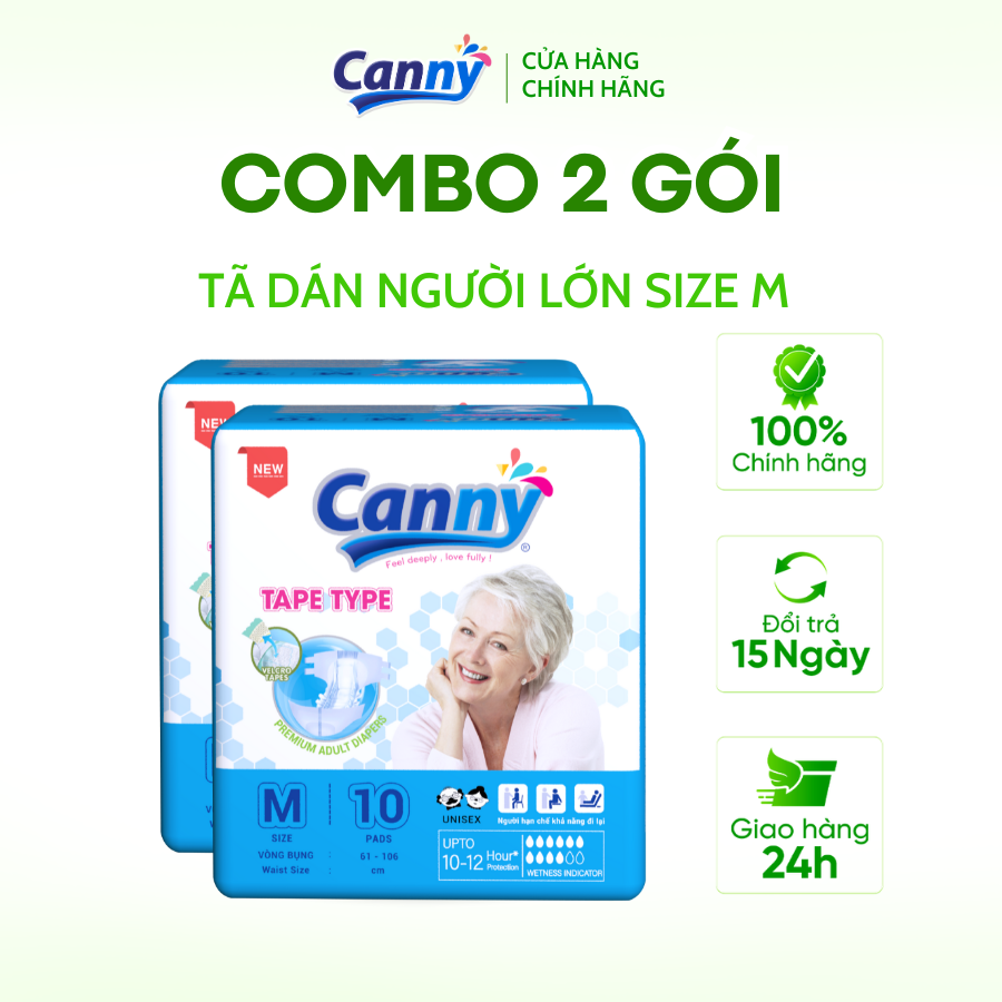 Combo 2 gói tã dán người lớn canny siêu mềm, siêu thấm, kháng khuẩn size m/l/xl