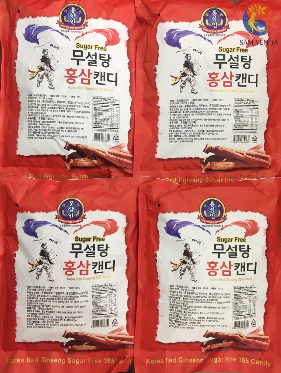 [HCM]Kẹo hồng sâm không đường 365 Hàn quốc 500g- 4 gói có tác dụng thư giản thoải mái giảm stress chống say xe.  Kẹo không đường ăn kiêng kẹo dành cho người tiểu đường- PP Sâm yến 3A