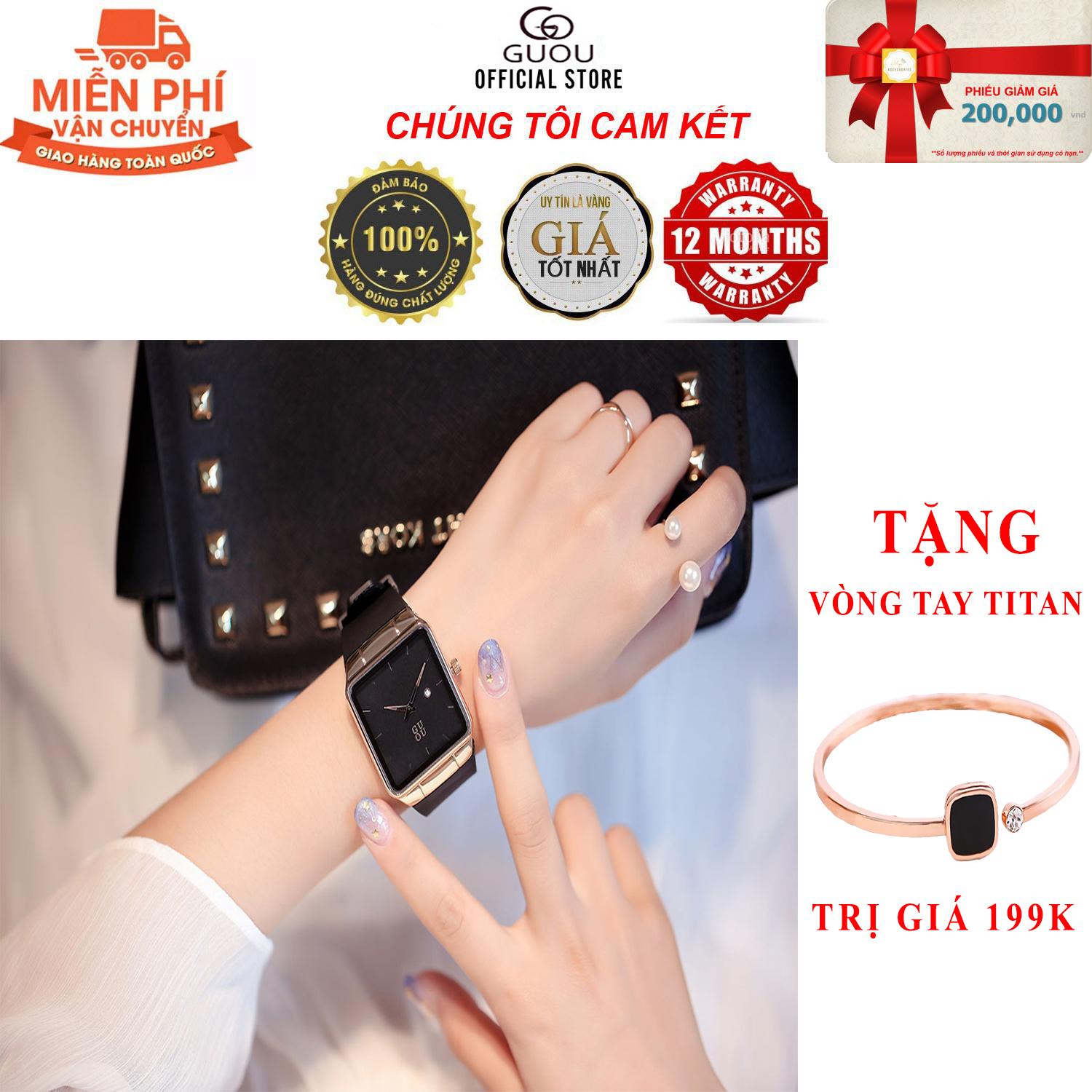Đồng hồ guou 8161 phong cách châu âu cổ điển - đồng hồ guou model 8161 mặt vuông ultra thin - đồng hồ nữ thời thượng - đồng hồ casual guou 8161