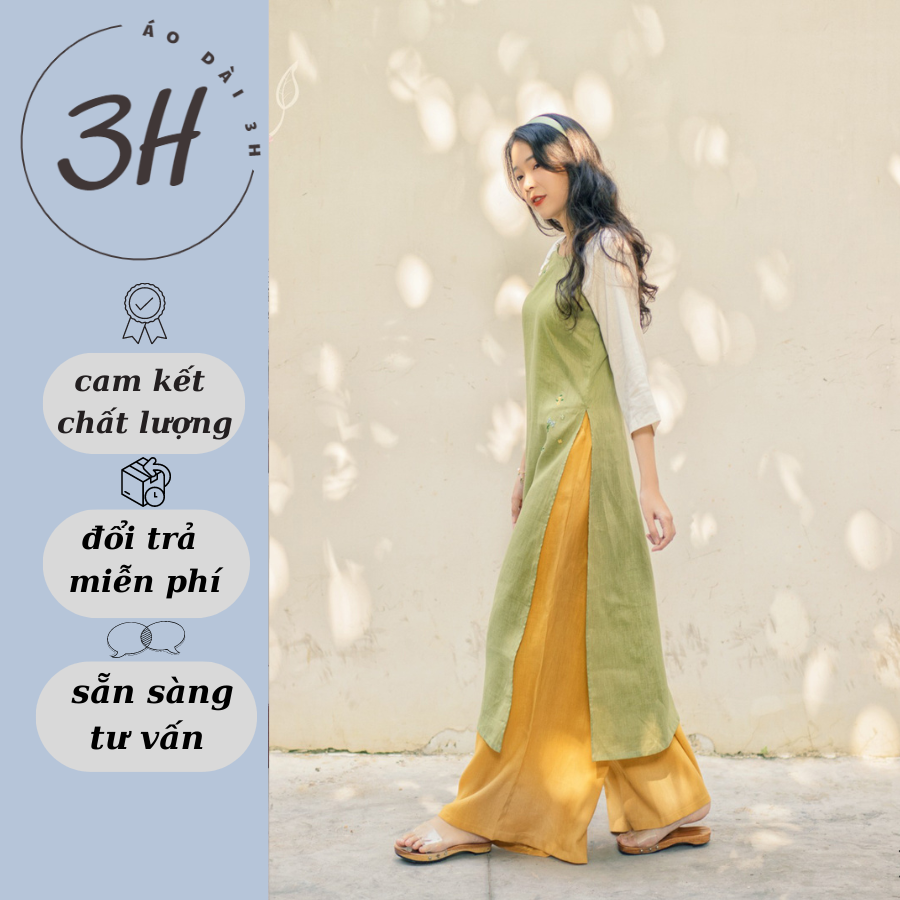 Áo dài cách tân nữ dáng xuông có cổ tay lửng chất liệu tây thi -- áo dài 3h