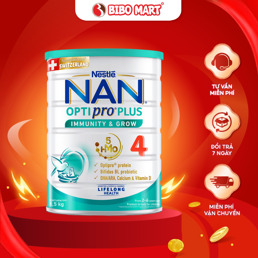 Sữa Bột Nestlé NAN OPTIPRO PLUS Từ Thụy Sĩ Tăng Cường Miễn Dịch Cho Trẻ Số 4 Từ 2-6 Tuổi 1500g - Bib