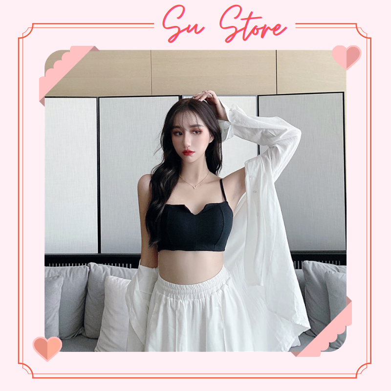 Áo ngực đẹp áo lót nữ cotton áo lá học sinh áo bra mút mỏng áo lót nữ thun lưng - su