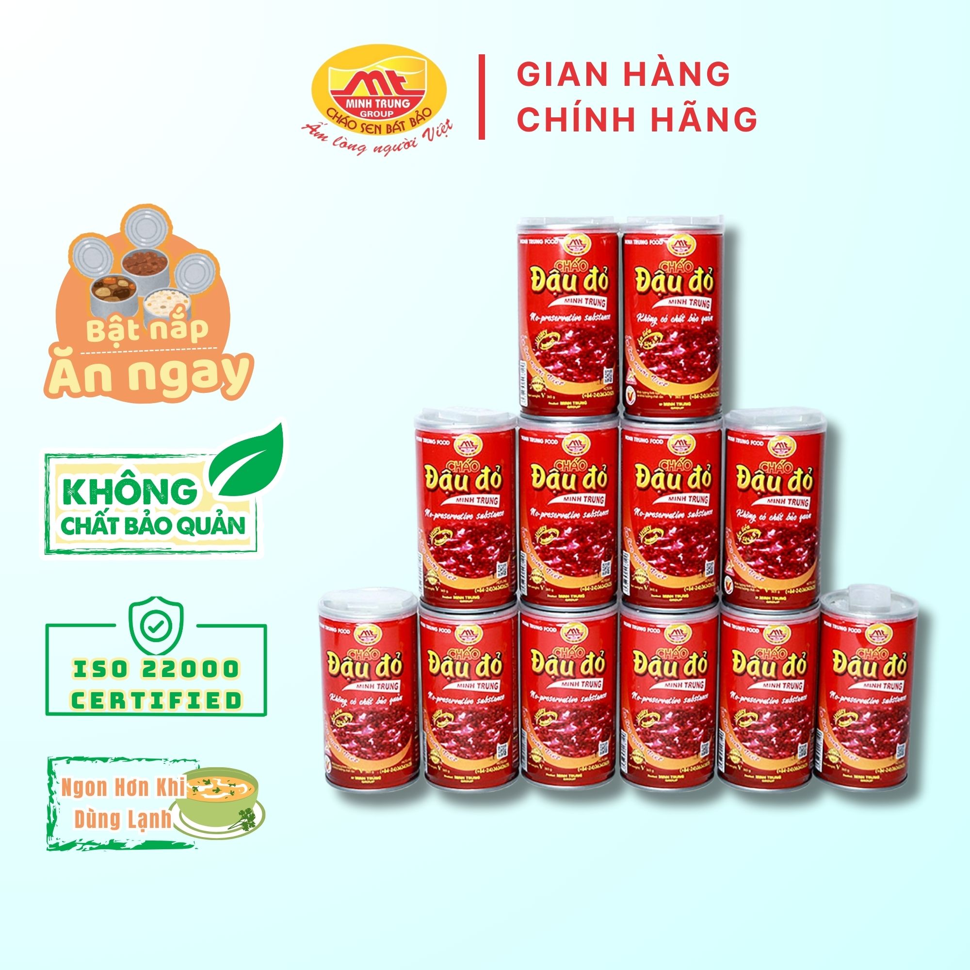Cháo ăn liền đậu đỏ Minh Trung set 12 lon