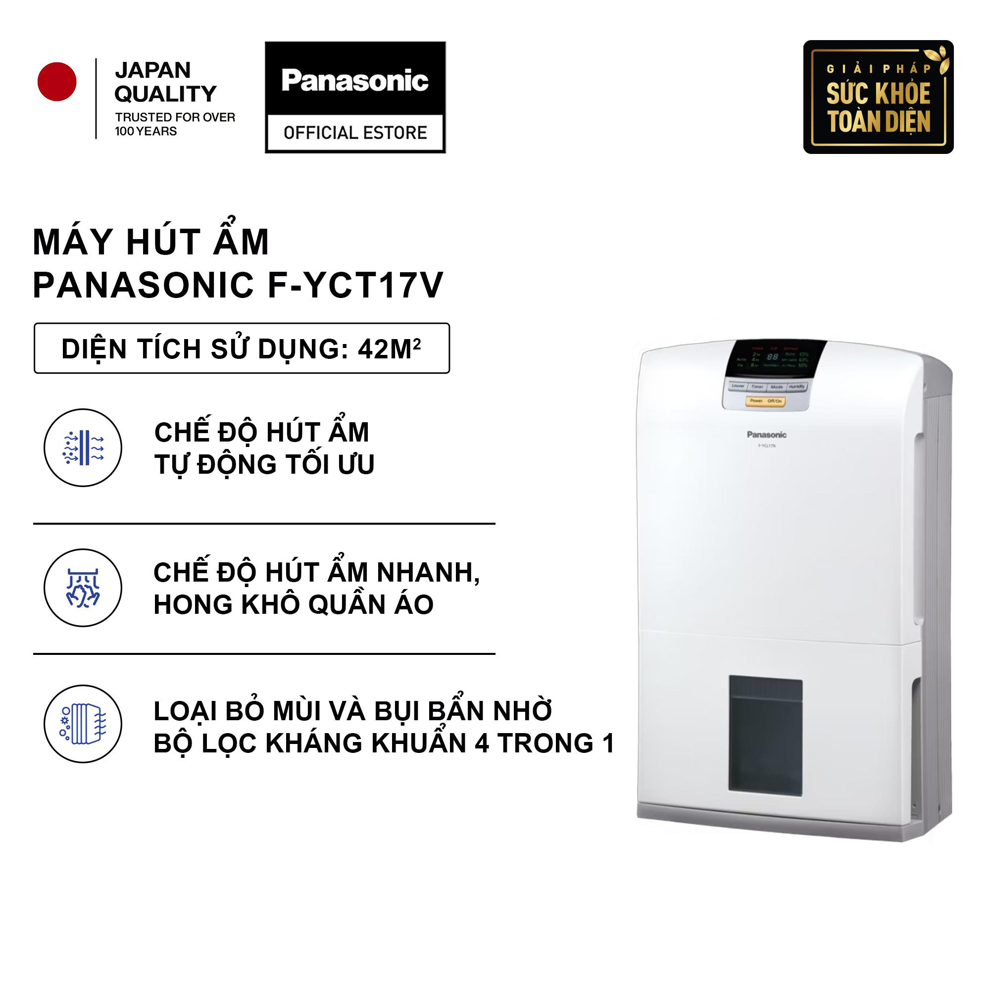Máy hút ẩm Panasonic F-YCT17V - 3 chế độ linh hoạt - Công suất hút ẩm 17L/Ngày - Hàng chính hãng