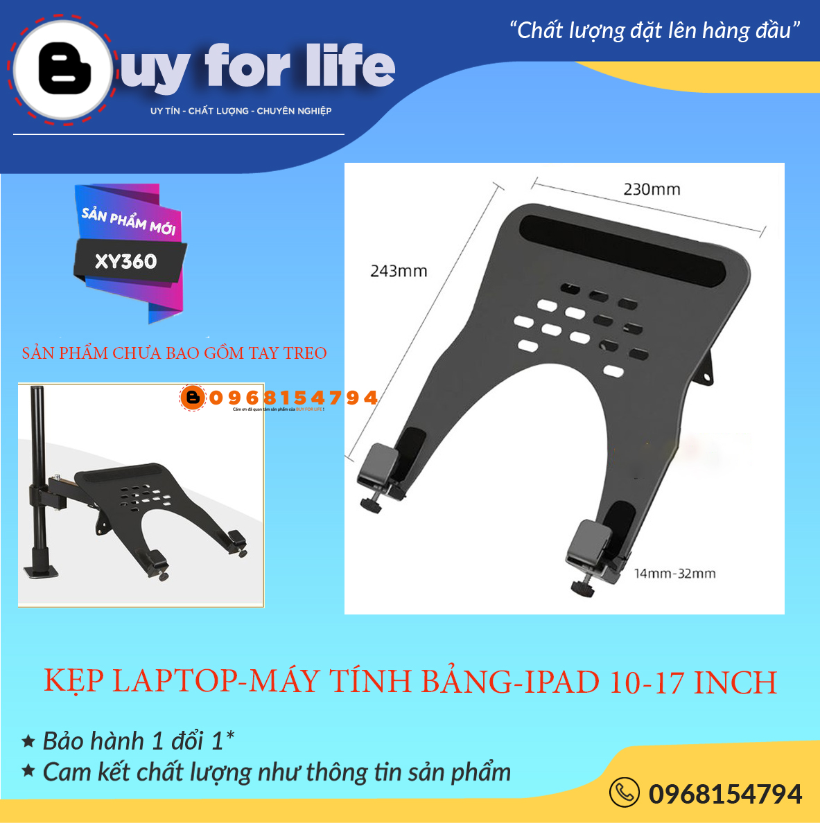 Giá Đỡ Kẹp Laptop - Macbook - Máy Tính Bảng - Ipad XY360 10-16Inch - Tương Thích Với Các Loại Tay Treo