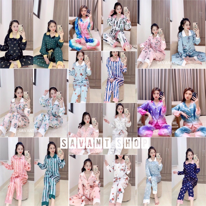 Pijama lụa satin cổ sen tay phồng cổ điển sang chảnh