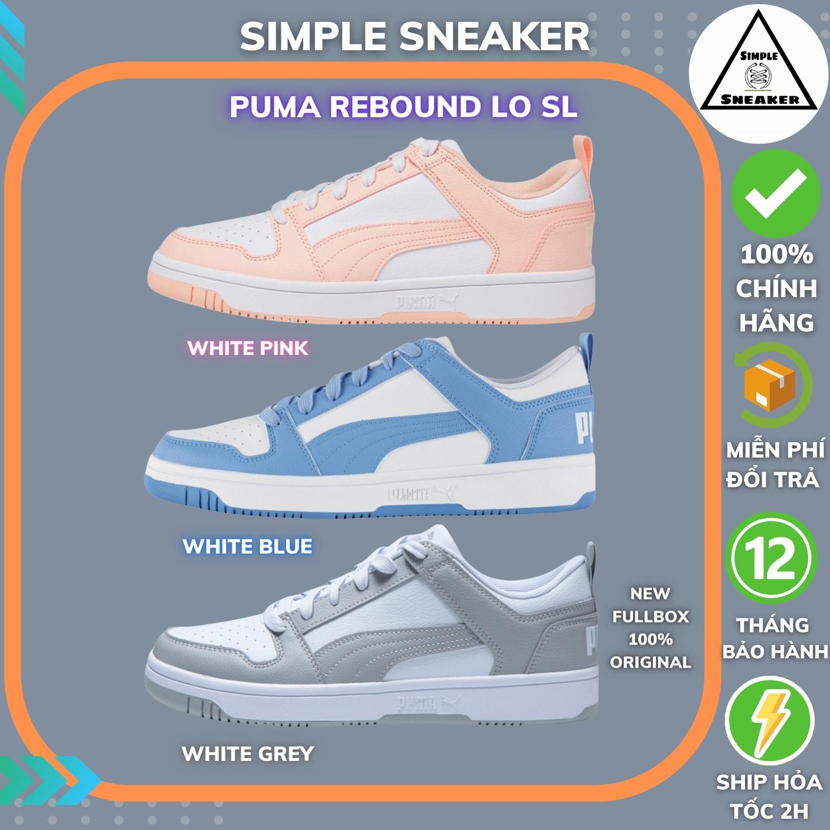 Giày sneaker puma chính hãng nam nữ simple sneaker puma rebound lo sl white pink - white blue - white grey