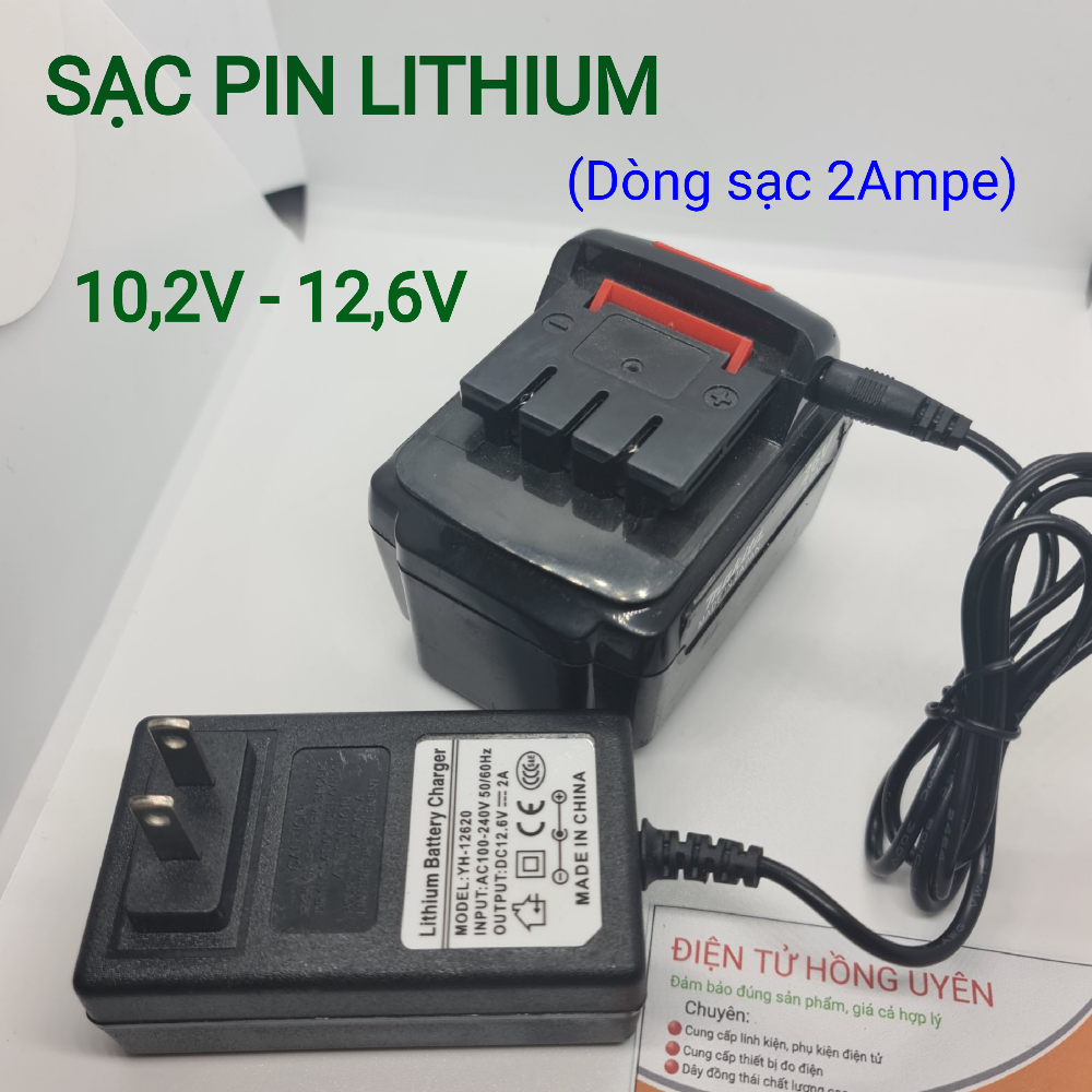 Sạc Lithium 12,6V. Dòng sạc chuẩn 2Ampe, Chuyên sạc pin máy khoan và các khối pin 3S 12,6V - Điện Tử Hồng Uyên