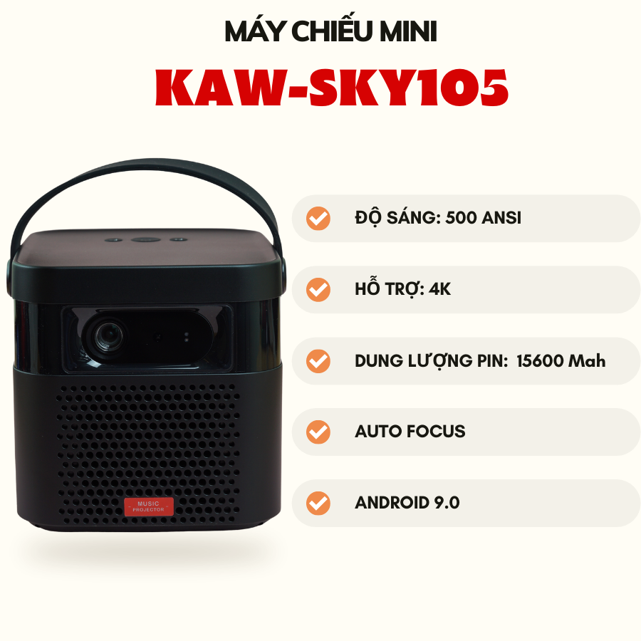 Máy chiếu mini chính hãng kaw-sky105, máy chiếu thế hệ mới, công nghê chiếu tương lai, pin khủng, độ phân dải 4k, bảo hành trọn đời