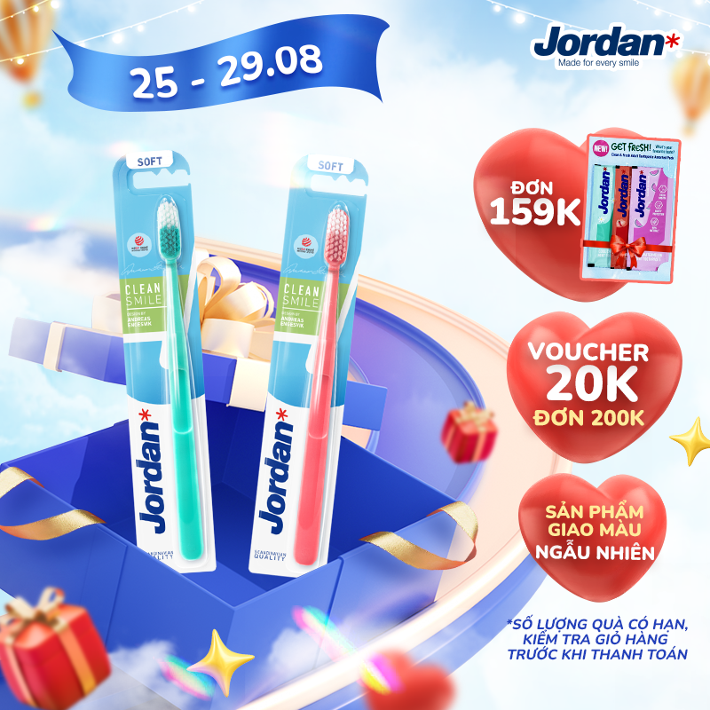 Bàn chải đánh răng Jordan Clean Smile, Lông Mềm