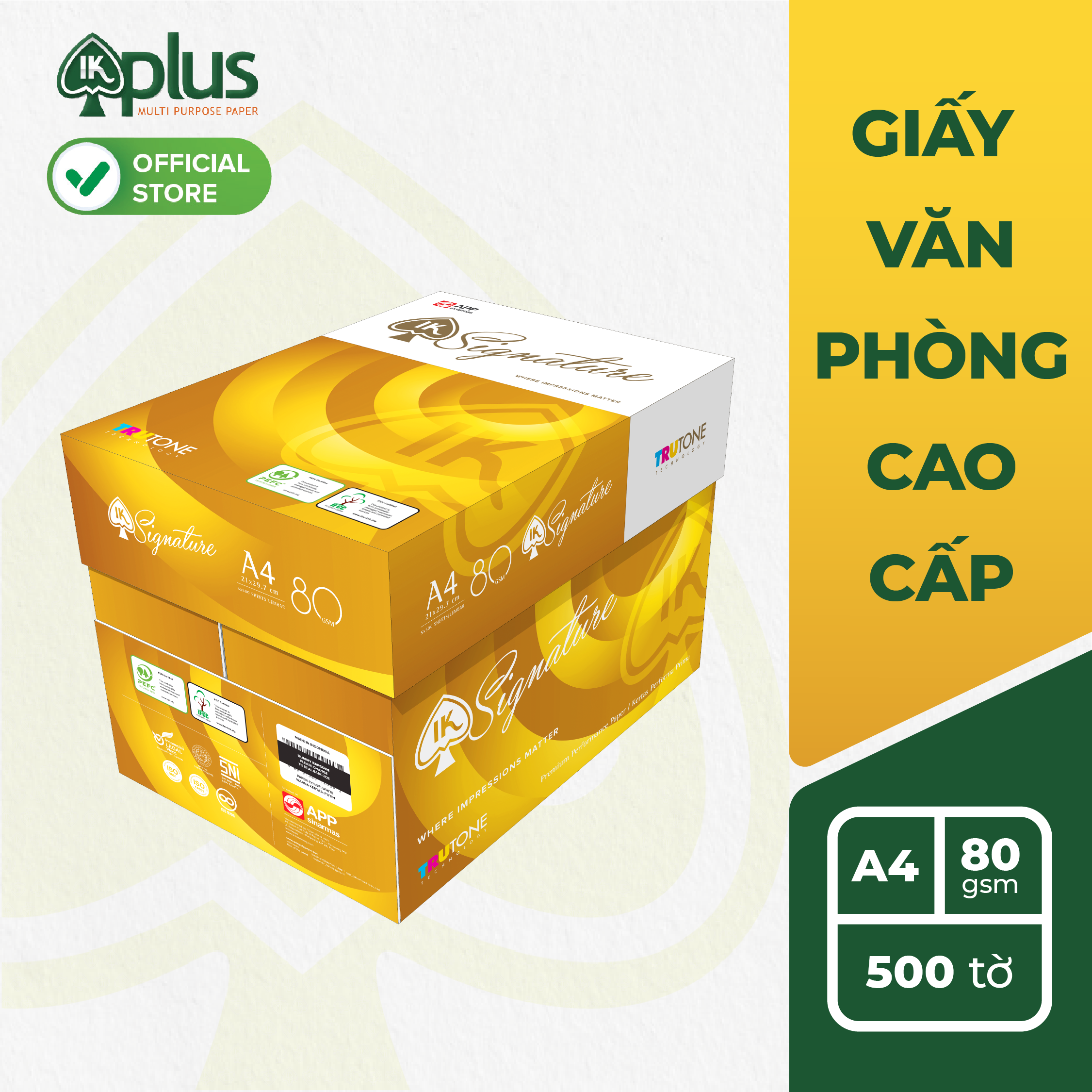 Thùng giấy IK Signature A4 80gsm - Giấy photo, giấy in văn phòng, giấy vẽ - Hàng chính hãng