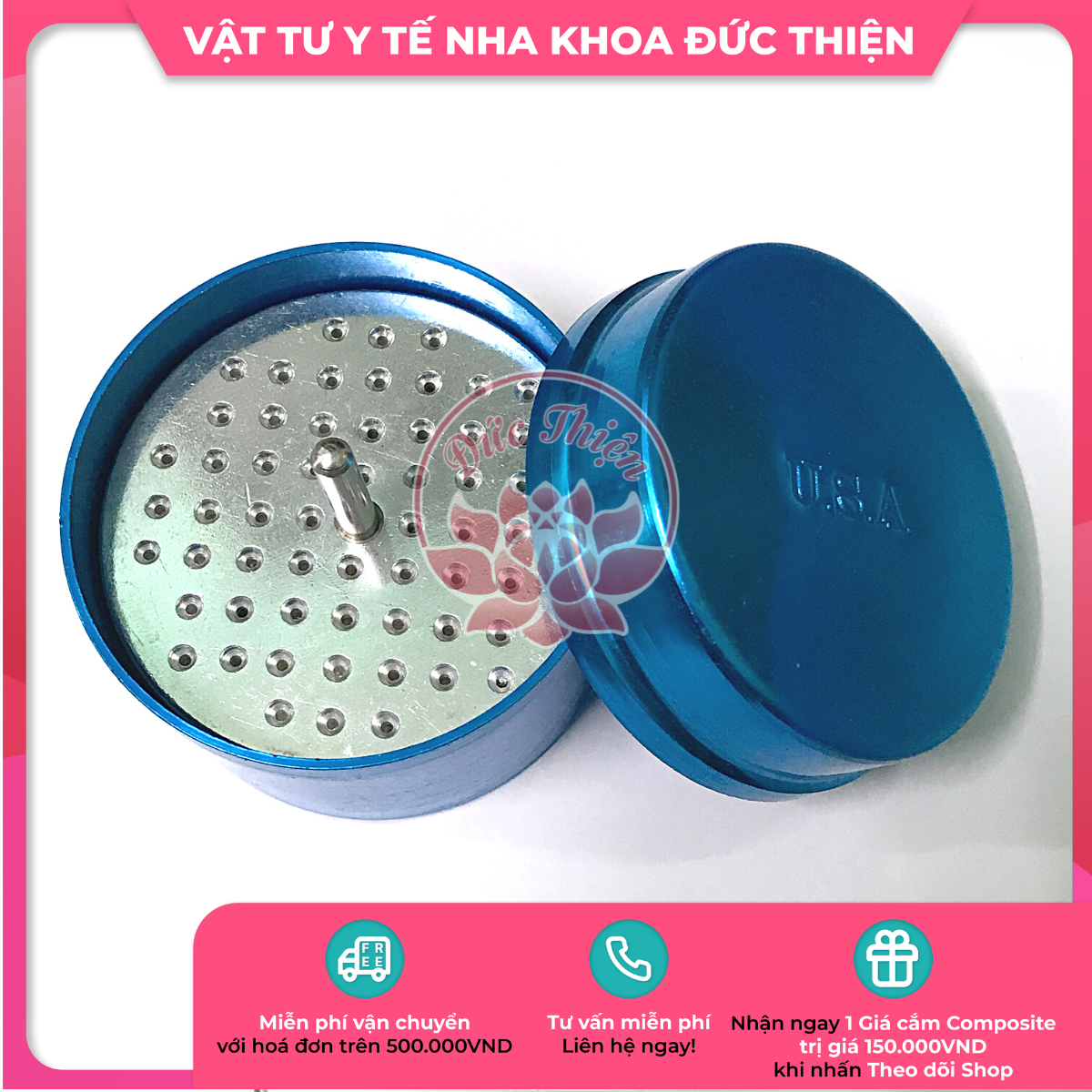 Hộp cắm mũi khoan tròn (60 lỗ) Việt Nam - Hộp đựng khử trùng mũi khoan - dụng cụ nha khoa chính hãng