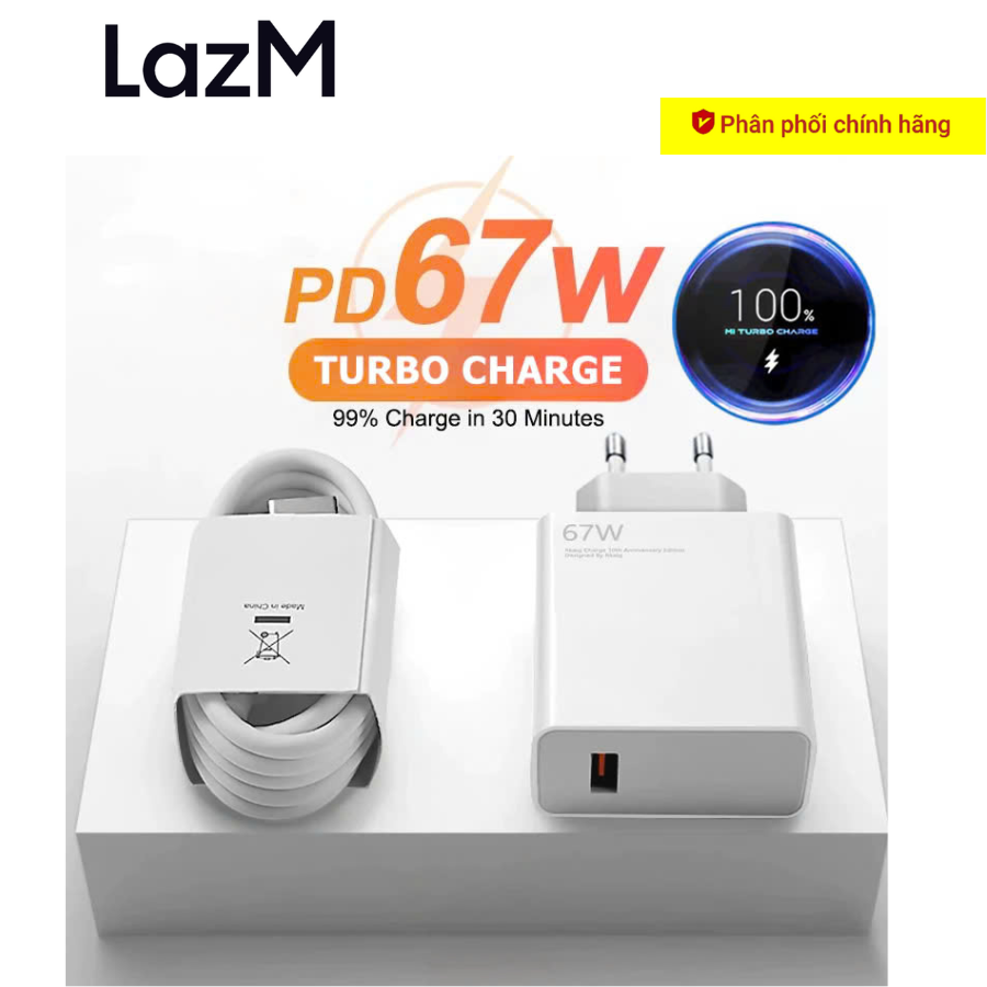 LazM Chính Hãng Bộ Sạc Nhanh Xiaomi Mi 67w + Cáp Sạc 6a Usb Typec Cho Xiaomi 11 Pro & Xiaomi 11 Ultra Bộ Sạc Nhanh Xiaomi 67w Fullbox ,Sạc Nhanh Đầu Typec Dành Cho Điện Thoại Xiaomi Samsung Oppo Bh 12 Tháng Phân Phối Chính Hãng