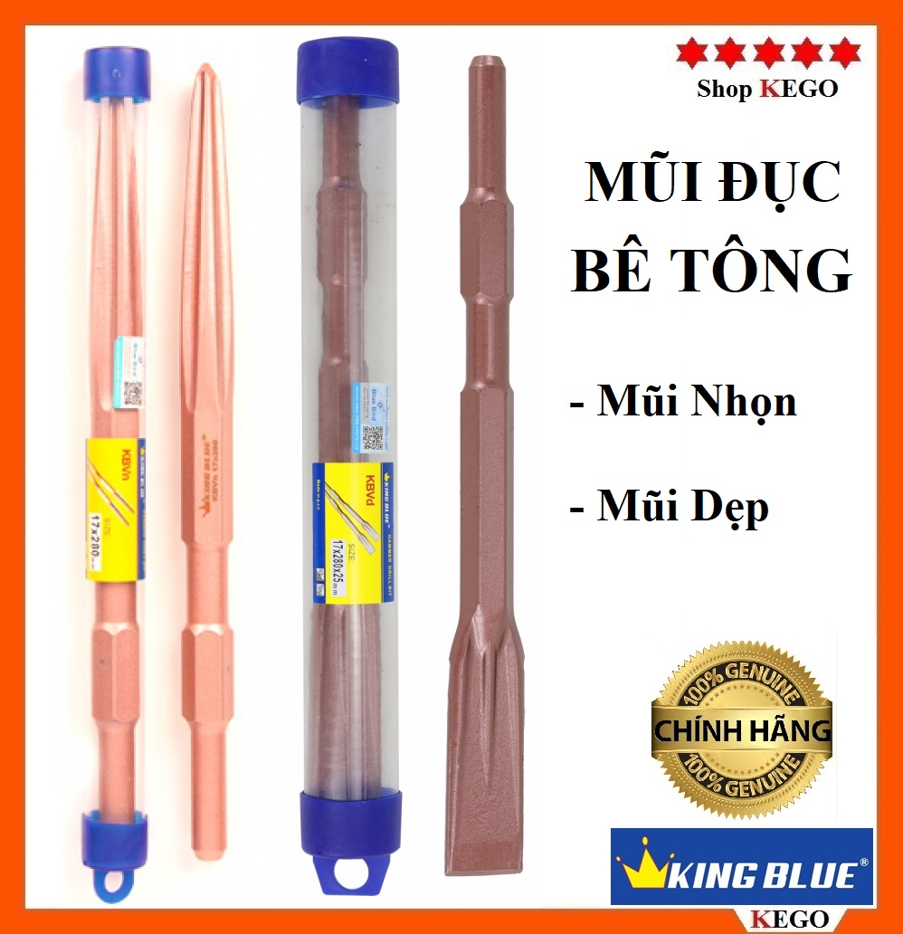 Mũi đục bê tông gắn máy đục 14li và 17li king blue