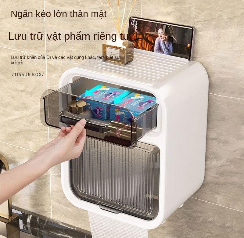 Hộp đựng khăn giấy nhà vệ sinh 2 tầng - Hộp khăn giấy treo tường 2 ngăn