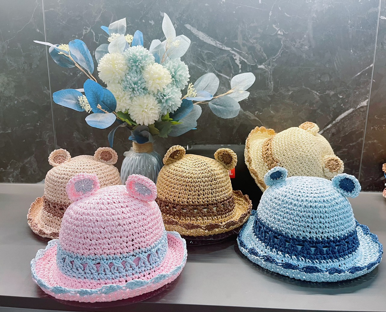 Mũ cói tai gấu Quảng Châu cao cấp siêu đáng yêu cho bé 1-4 tuổi