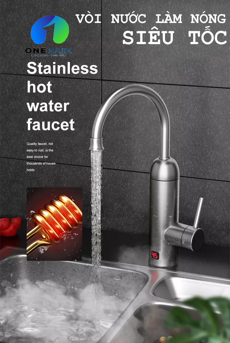 Vòi nước inox làm nóng siêu tốc. model: korea 01 inox nguyên khối, làm nóng nước siêu tốc. the aone