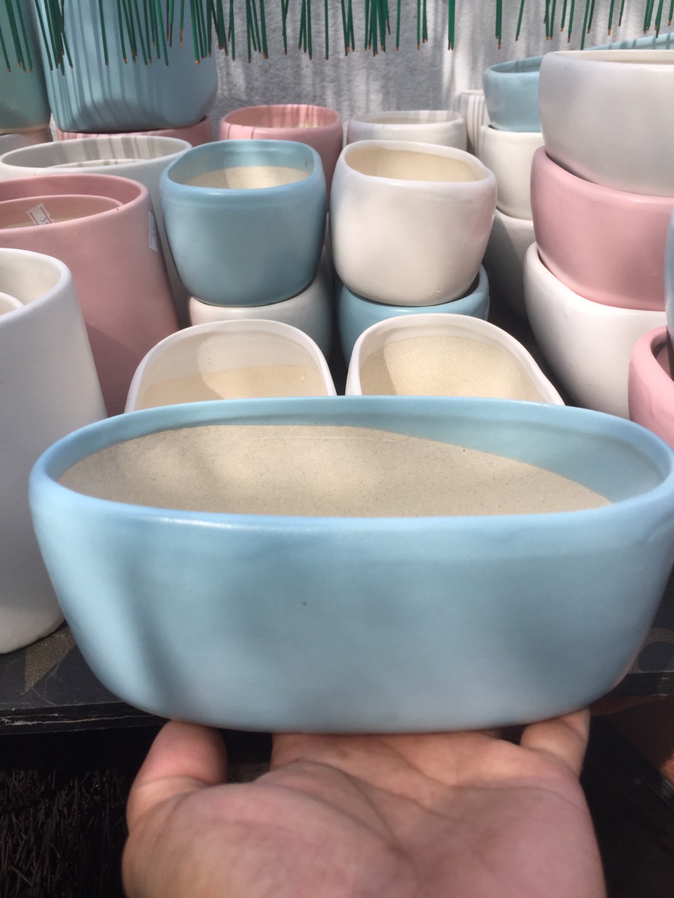 Chậu gốm sứ tráng men cao cấp 7x10x18 cm kiểu thuyền