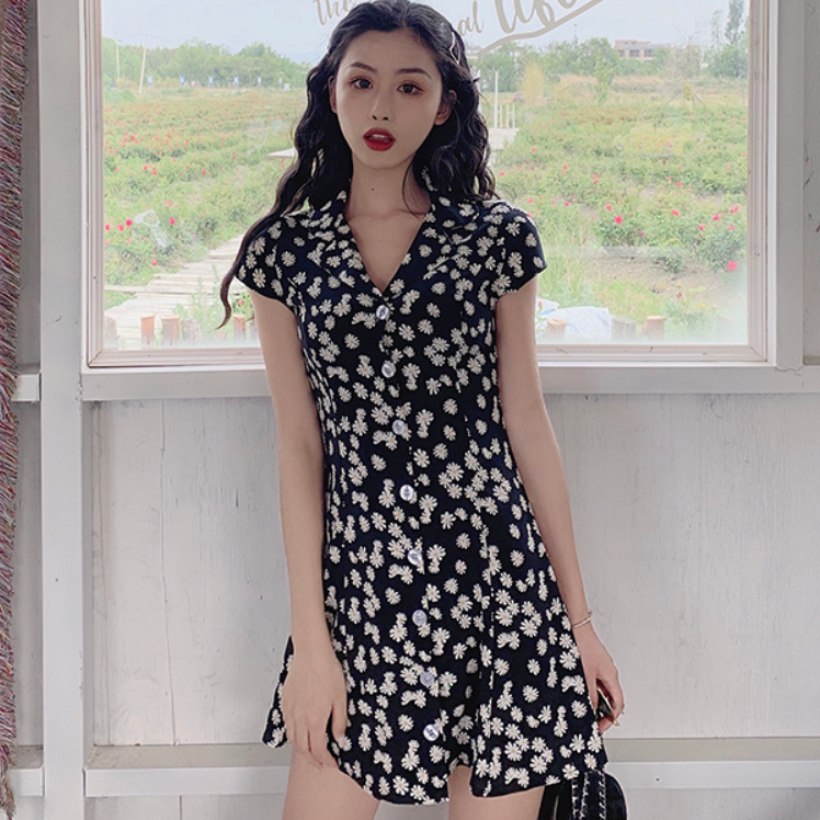 Đầm Sơ Mi Hoa Cúc Phong Cách Retro DN078 Shop Mây, Váy Ngắn Dễ Thương, Đầm Ngắn Thời Trang Mới
