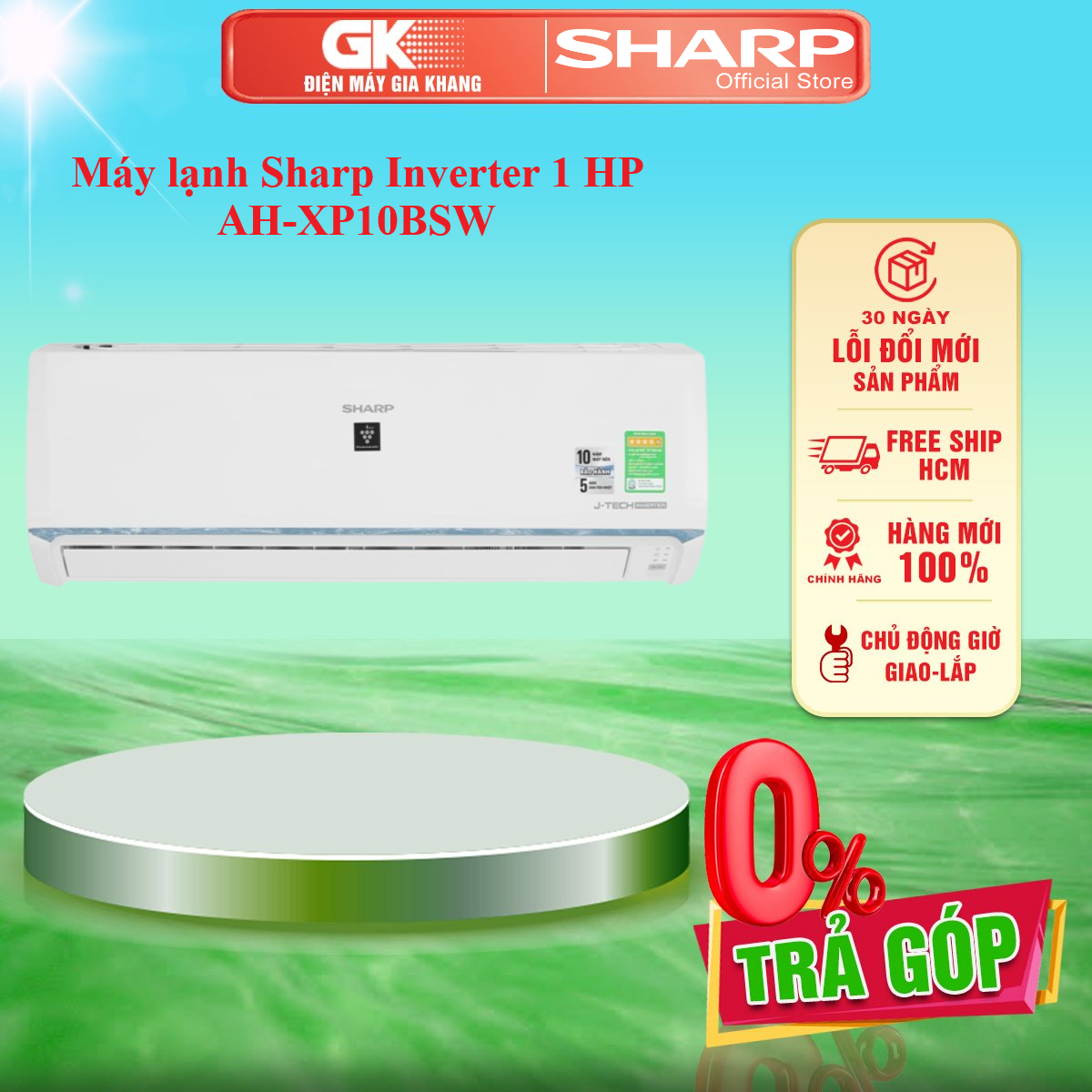 Máy lạnh Sharp Inverter 1 HP AH-XP10BSW - [HCM] [Trả Góp] - GIAO HÀNG TOÀN QUỐC - NGOÀI HCM TÍNH PHÍ