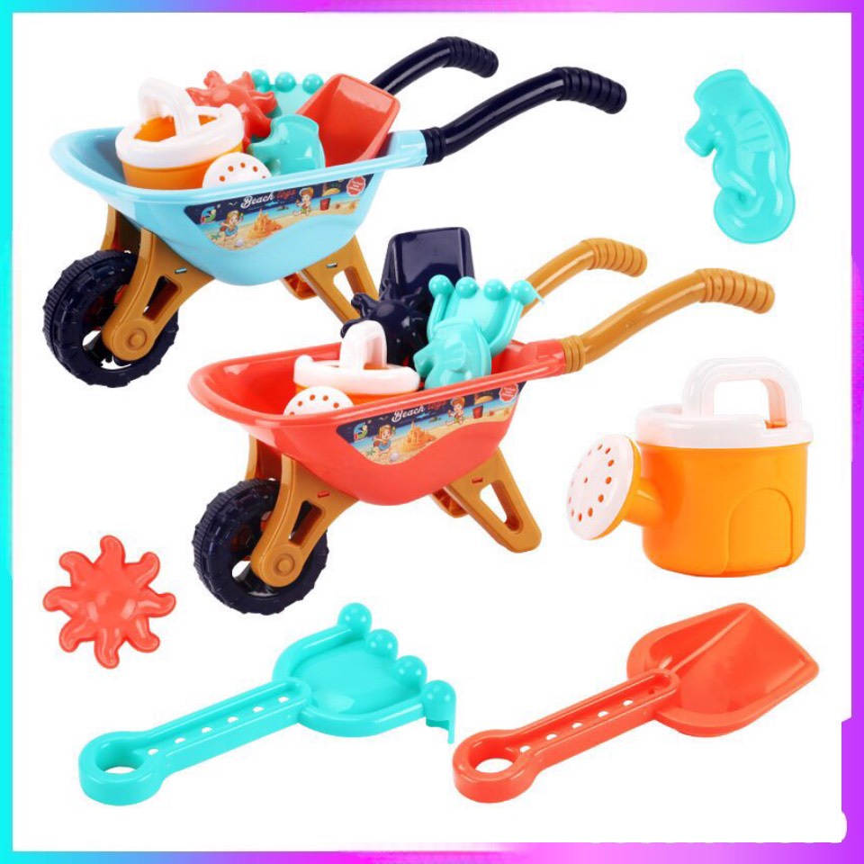 Đồ chơi xe rùa xúc cát, xe đẩy xúc cát kèm 6 dụng cụ xúc cát, đồ chơi đi biển