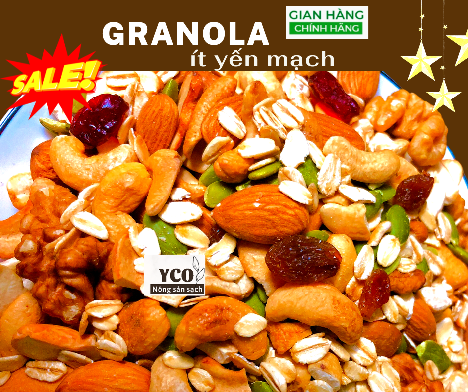 Granola ít yến mạch, granola siêu hạt, ngũ cốc giảm cân ăn kiêng, hạt ăn kiêng giảm cân, ngũ cốc giảm cân, ngủ cốc giảm cân, ngũ cốc granola, ngu coc giảm cân, ngũ cốc dinh dưỡng YCO 500g