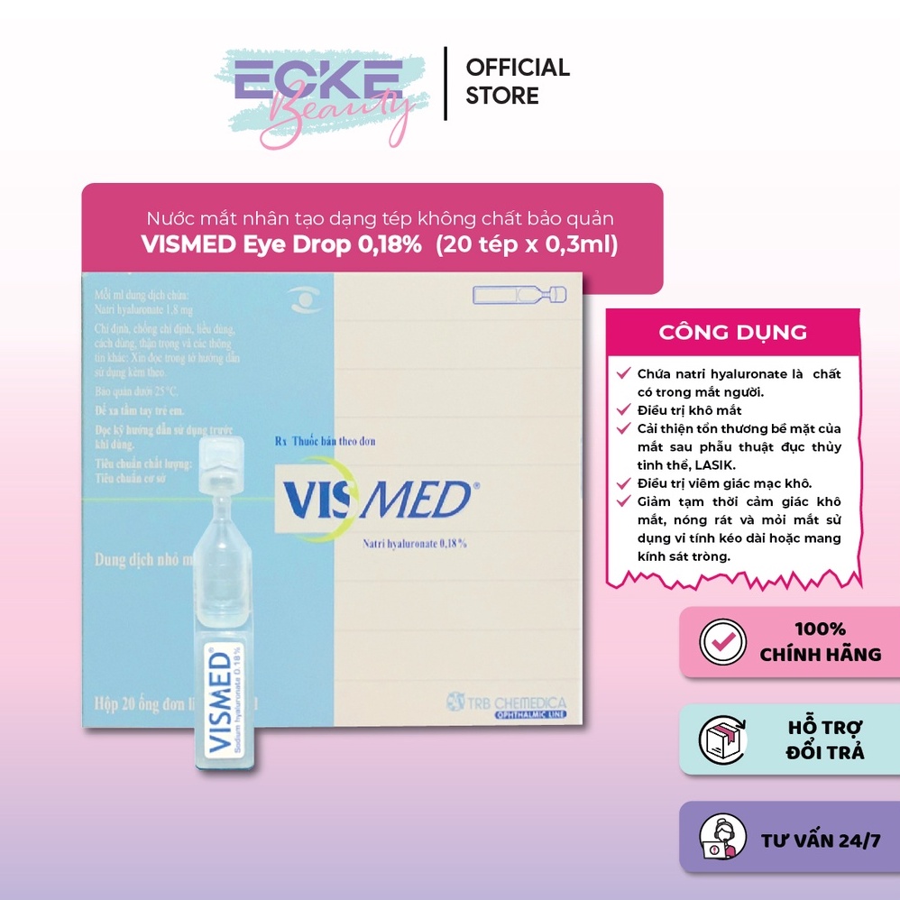 Nước mắt nhân tạo dạng tép vismed 0,18% - 0,3ml - ecke beauty