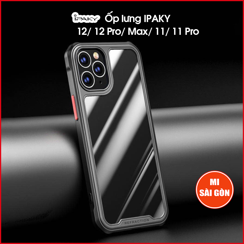 [Hỏa Tốc HCM] Ốp lưng IPAKY iPhone 12/ 12 Pro/ 12 Pro Max/ 11/ 11 Pro - Mặt lưng trong, Viền màu, có chữ chìm REFRACTION