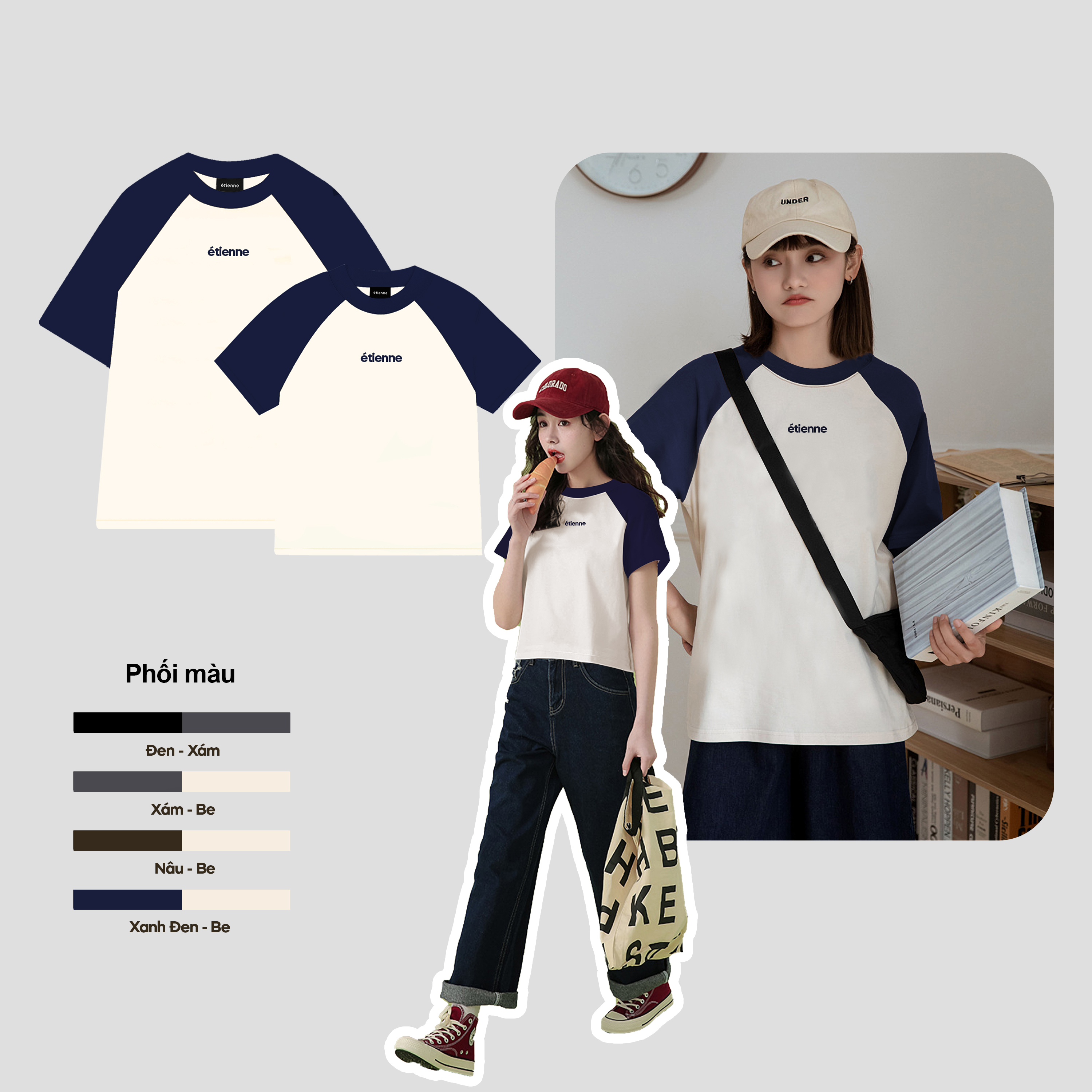 Áo thun form rộng & baby tee raglan étienne cotton 100% nam nữ local brand