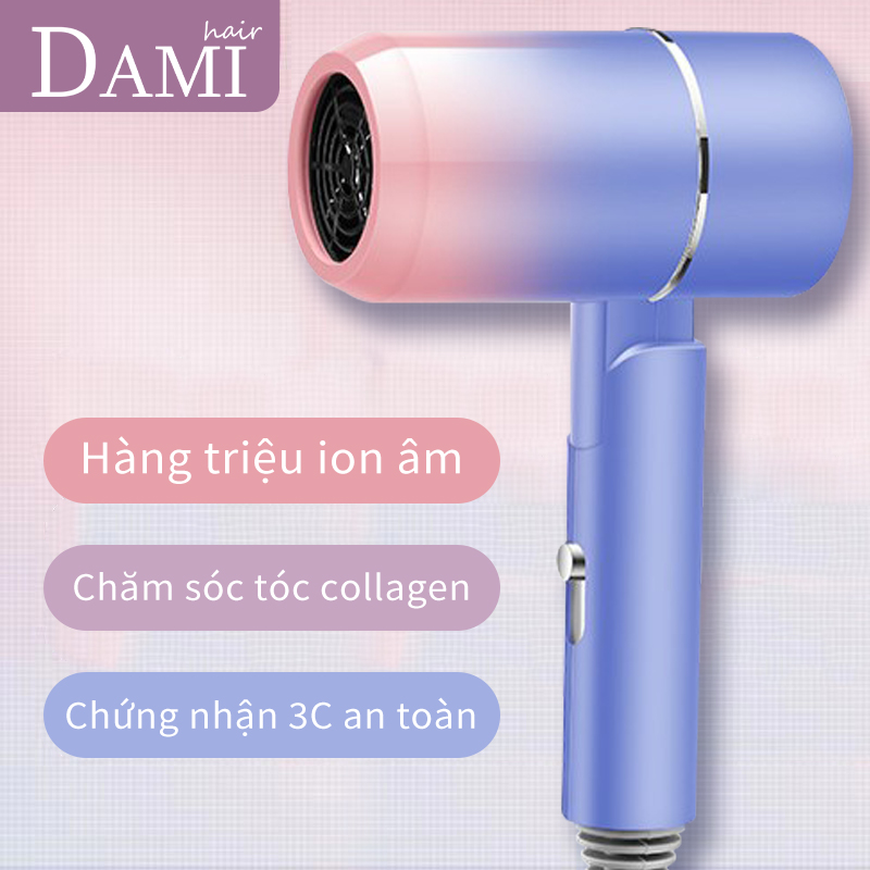 Máy sấy tóc mini DAMI tạo kiểu tóc chuyên nghiệp có ánh sáng xanh dưỡng