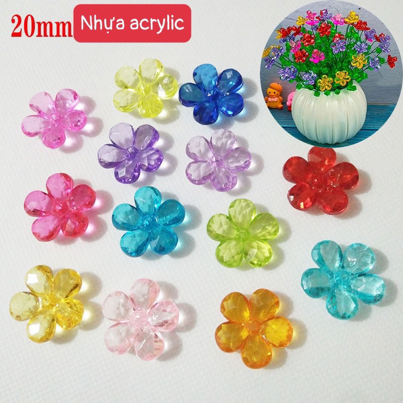 100g Hoa nhựa acrylic 5 cánh 20mm làm hoa handmade diy