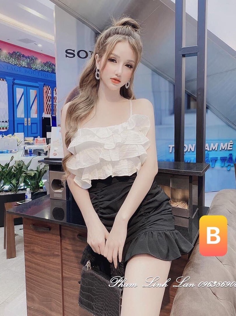 [Mẫu mới]Set Bộ Nữ 4 Tầng 2 Dây Trắng Đen Chất Liệu Kate Siêu Cá Tính Thời Trang HARI