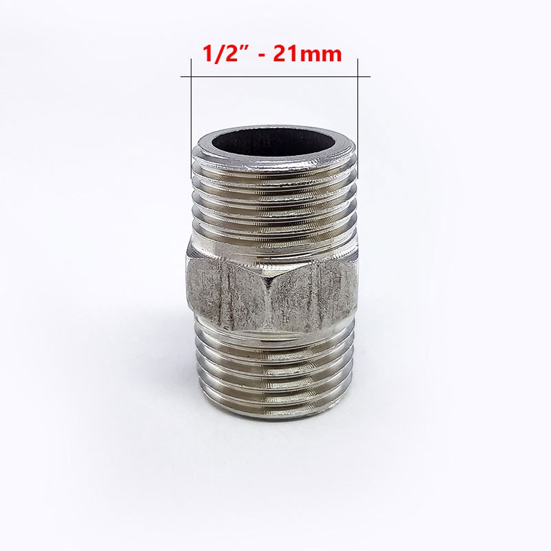 Đầu nối 2 đầu ren ngoài inox loại ren phi 21mm
