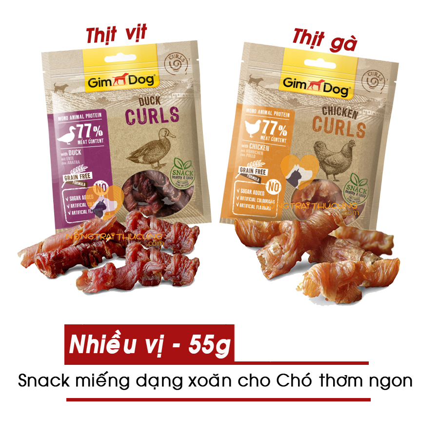 Snack Thưởng - Bánh Thưởng GIMDOG Cho Chó (Curls - Dạng Xoăn) Gói 55G -[Nông Trại Thú Cưng]
